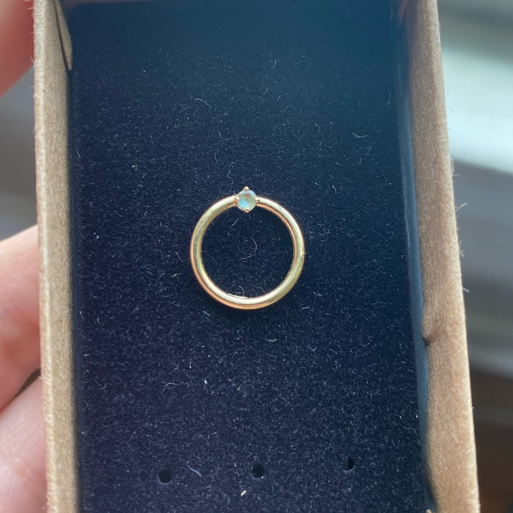 Bvla 14k yellow gold 16g 3/8” 10mm hoop ring round prong gem aquamarine
